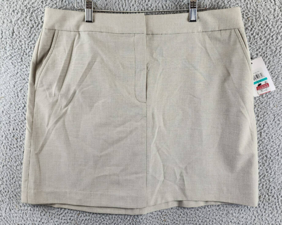DKNY Zip-Front Slant-Pocket Mini Skirt Women's 16 Light Fatigue/White Hook & Bar