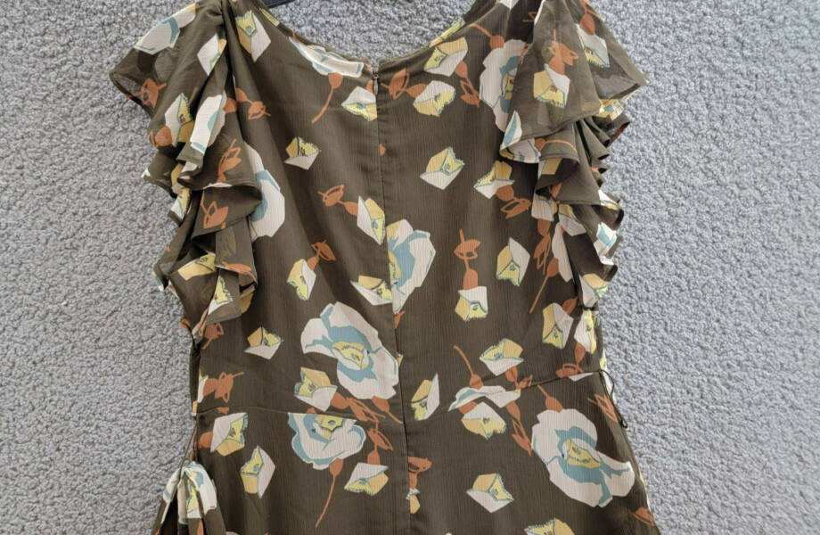 Lauren Ralph Lauren Petite Floral Flutter-Sleeve Dress Women's 10P Brown Multi
