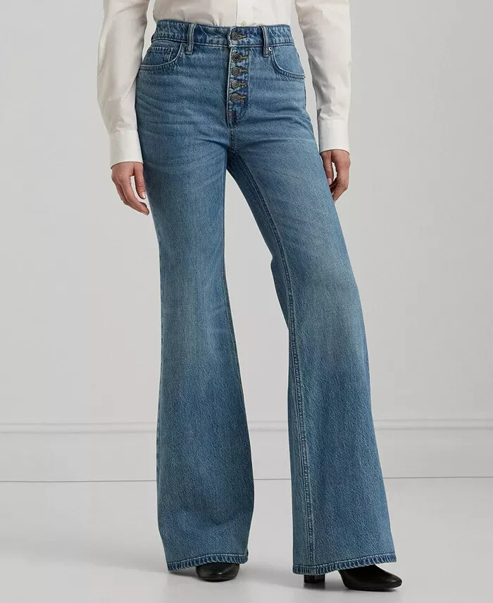 Lauren Ralph Lauren High-Rise Flare Jeans Women's 6 Dusk Indigo Denim Button Fly