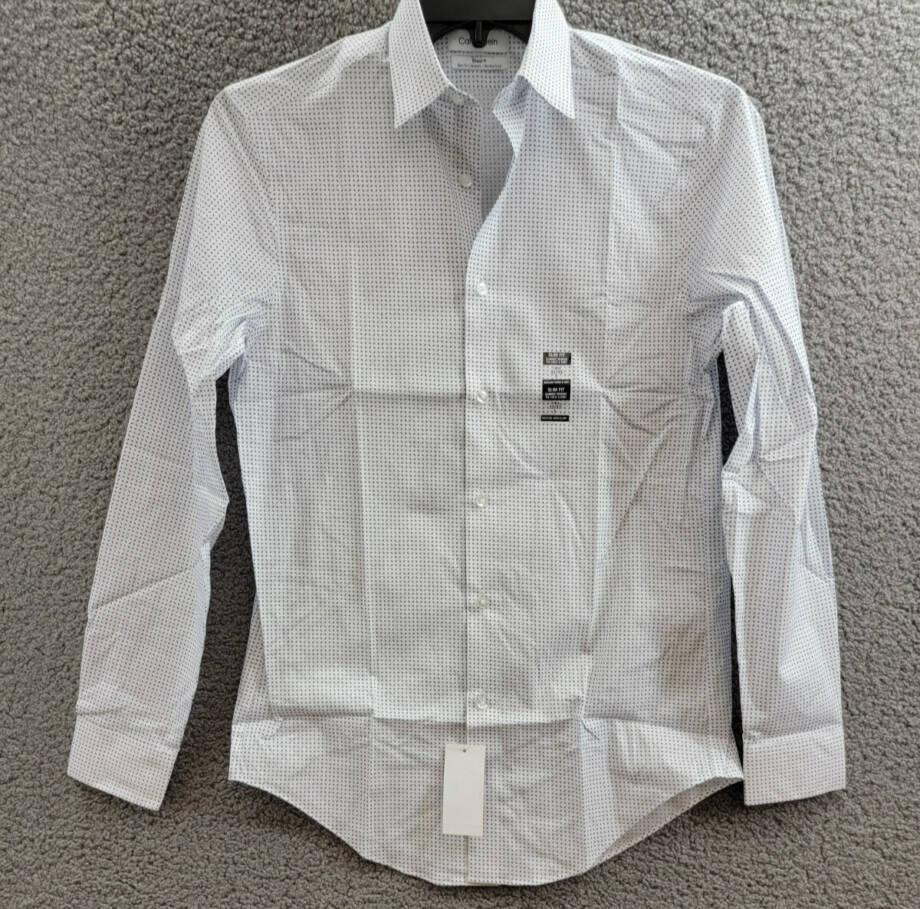 Calvin Klein Steel Plus Slim Fit Stretch Dress Shirt Men's 14.5 32-33 White/Blue