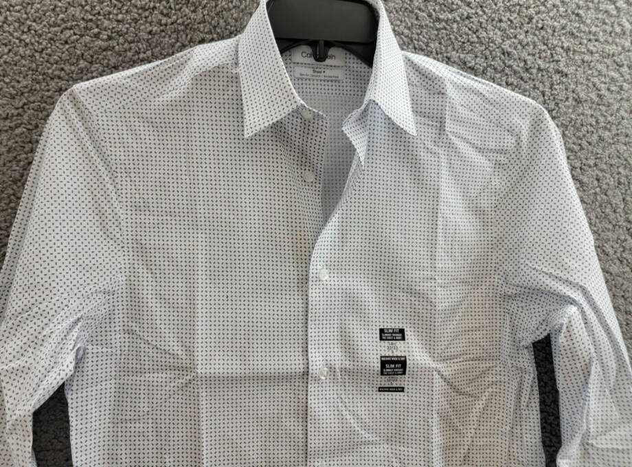 Calvin Klein Steel Plus Slim Fit Stretch Dress Shirt Men's 14.5 32-33 White/Blue