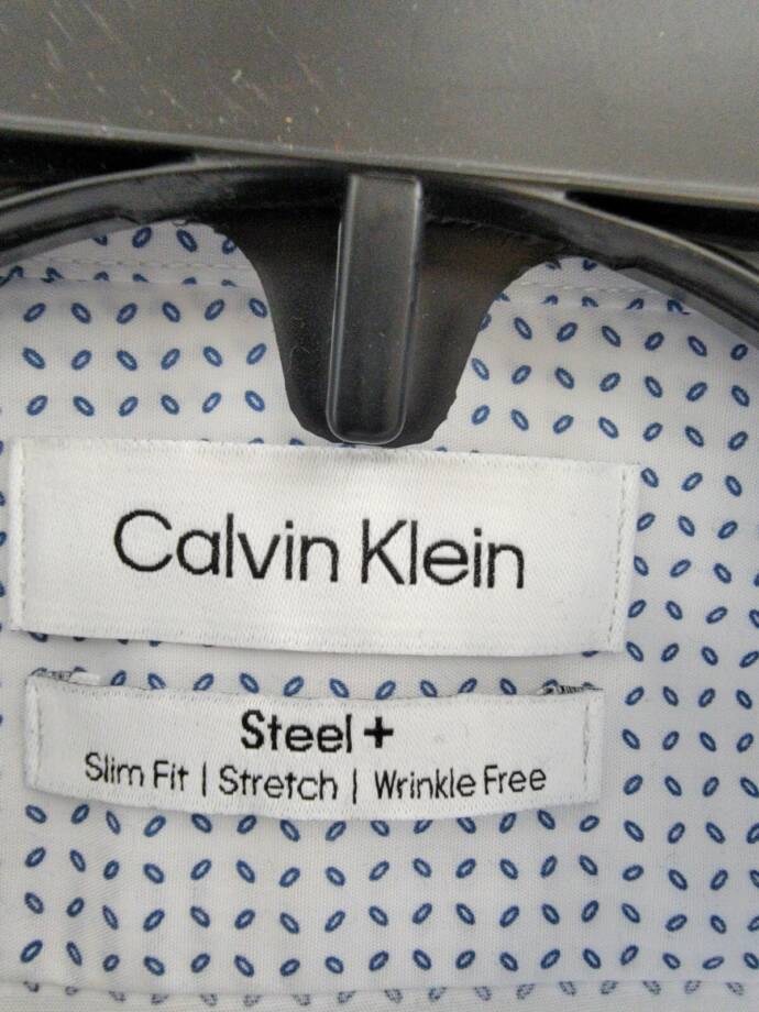 Calvin Klein Steel Plus Slim Fit Stretch Dress Shirt Men's 14.5 32-33 White/Blue
