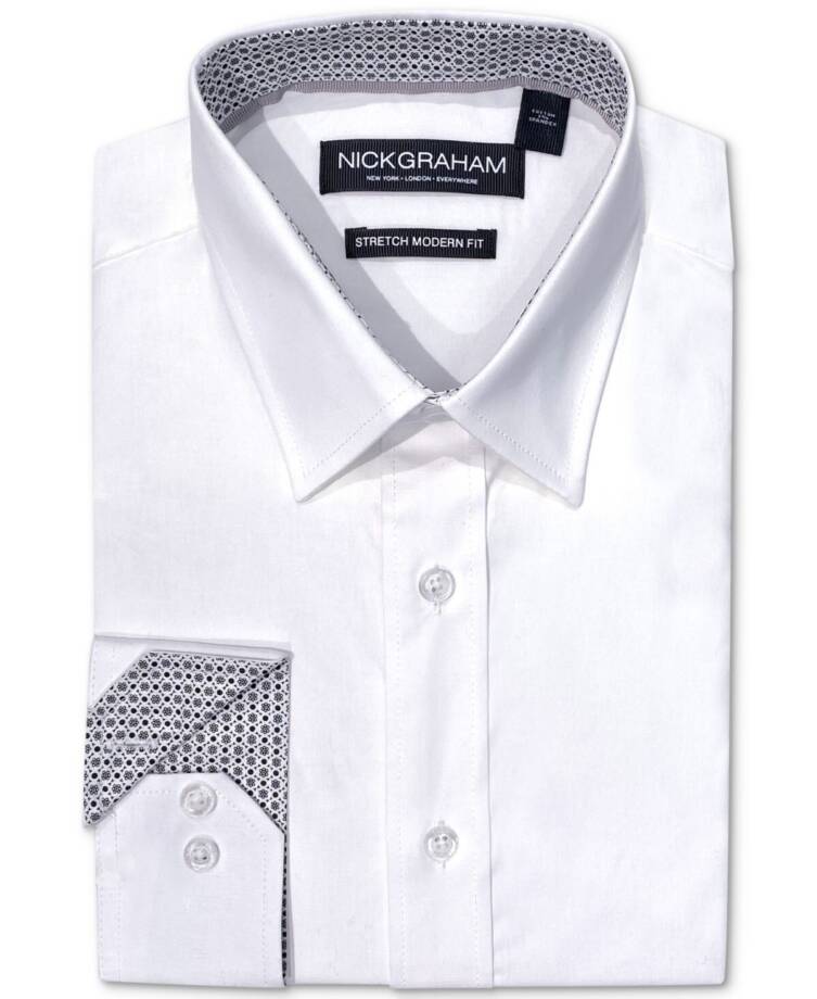 Nick Graham Poplin Dress Shirt Men's White 15.5 32-33 M/R Button Closure L/S