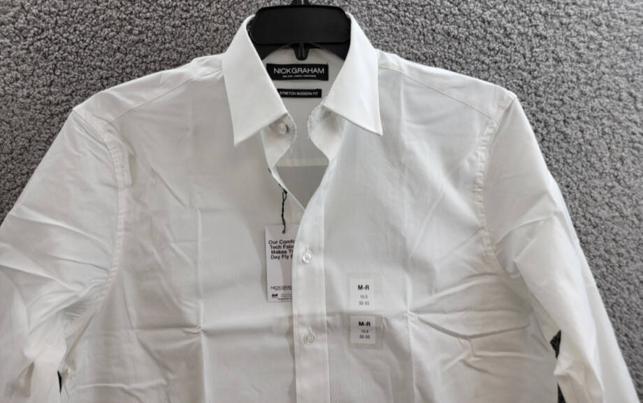 Nick Graham Poplin Dress Shirt Men's White 15.5 32-33 M/R Button Closure L/S