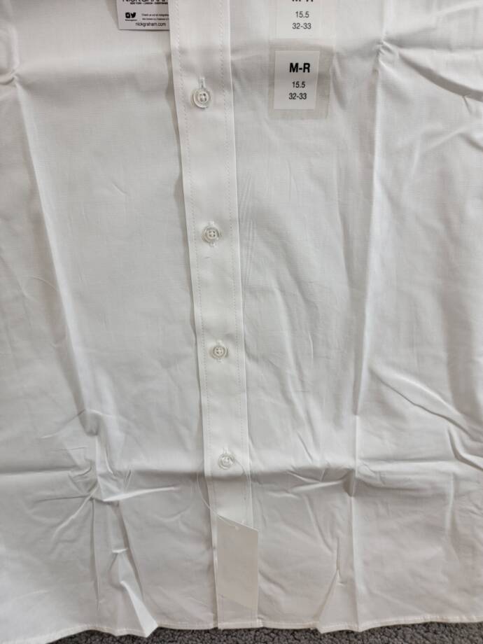 Nick Graham Poplin Dress Shirt Men's White 15.5 32-33 M/R Button Closure L/S