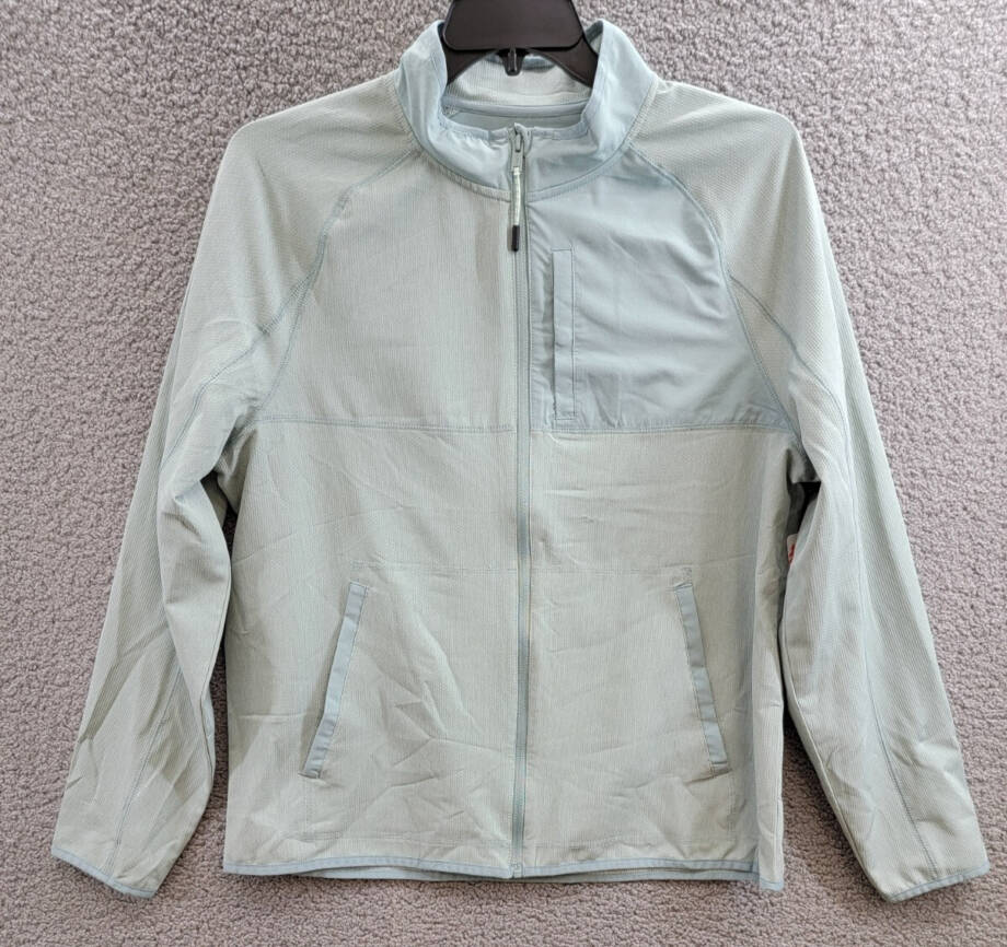 BASS OUTDOOR Trail Jacket Mens L Silver Blue Cationic Mock Neck Full Zip Closure