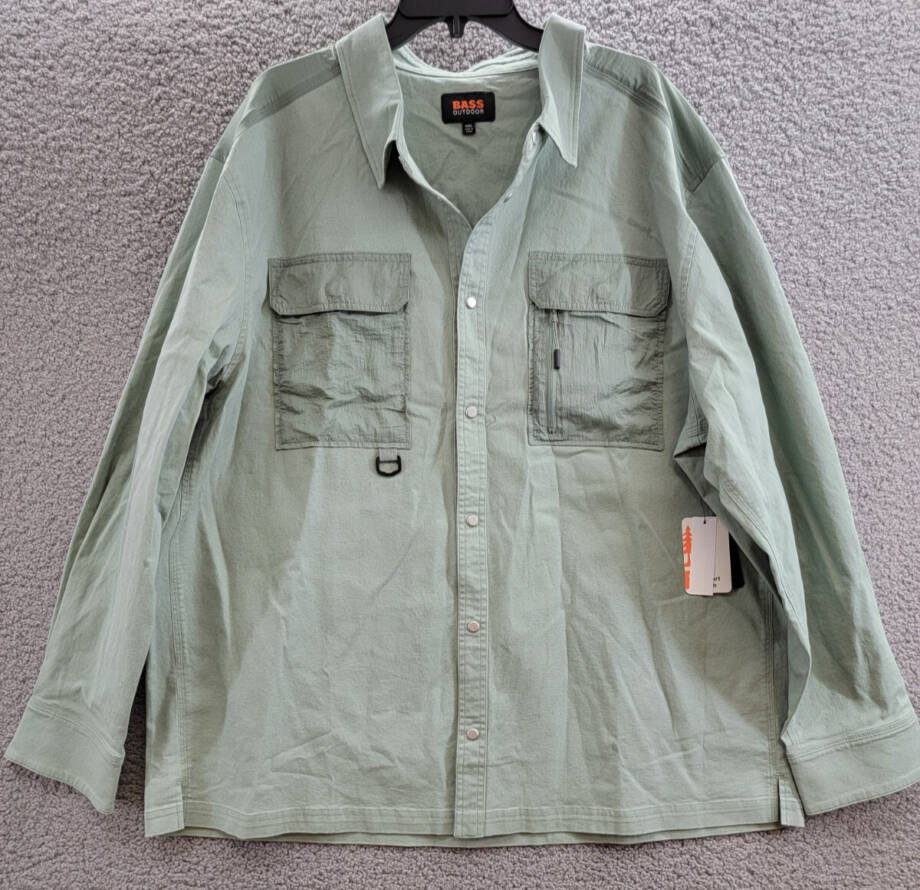 BASS OUTDOOR Relaxed Fit Stretch Worker Shirt Jacket Men's XXL Lily Pad L/S