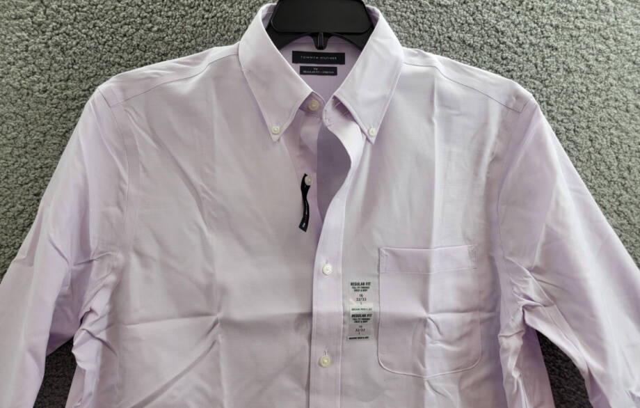 Tommy Hilfiger TH Flex Stretch Pinpoint Oxford Dress Shirt L 32/33 16 Lavender
