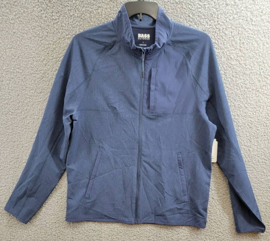 BASS OUTDOOR Full Zip Trail Jacket Men's L Navy Blazer Mock Neck Long Sleeve