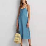 Lauren Ralph Lauren Satin Charmeuse Slip Dress Women's 16 Pale Azure Pullover