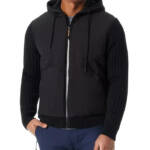BASS OUTDOOR Mixed Media Zip-Front Hooded Sweater Jacket Men's XXL Black Beauty