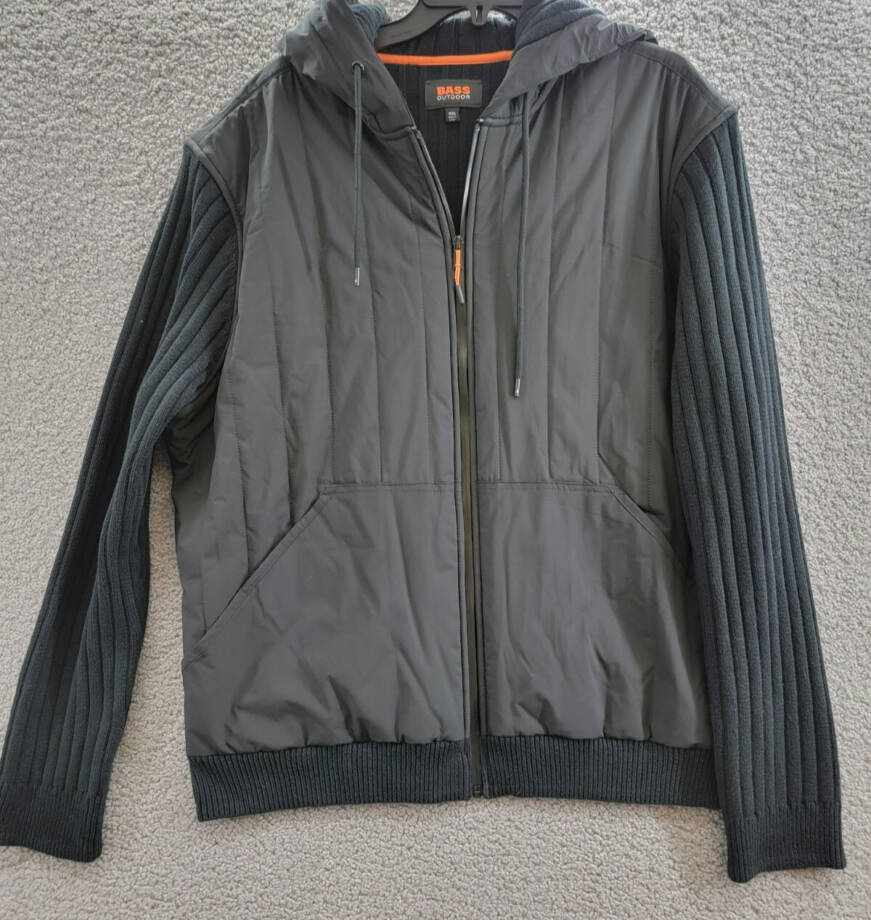 BASS OUTDOOR Mixed Media Zip-Front Hooded Sweater Jacket Men's XXL Black Beauty
