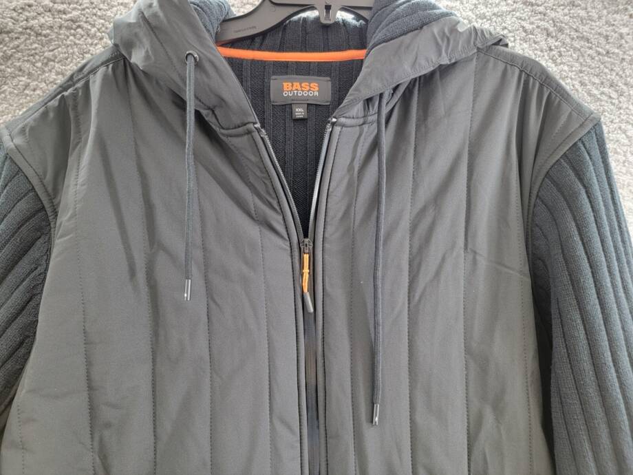 BASS OUTDOOR Mixed Media Zip-Front Hooded Sweater Jacket Men's XXL Black Beauty