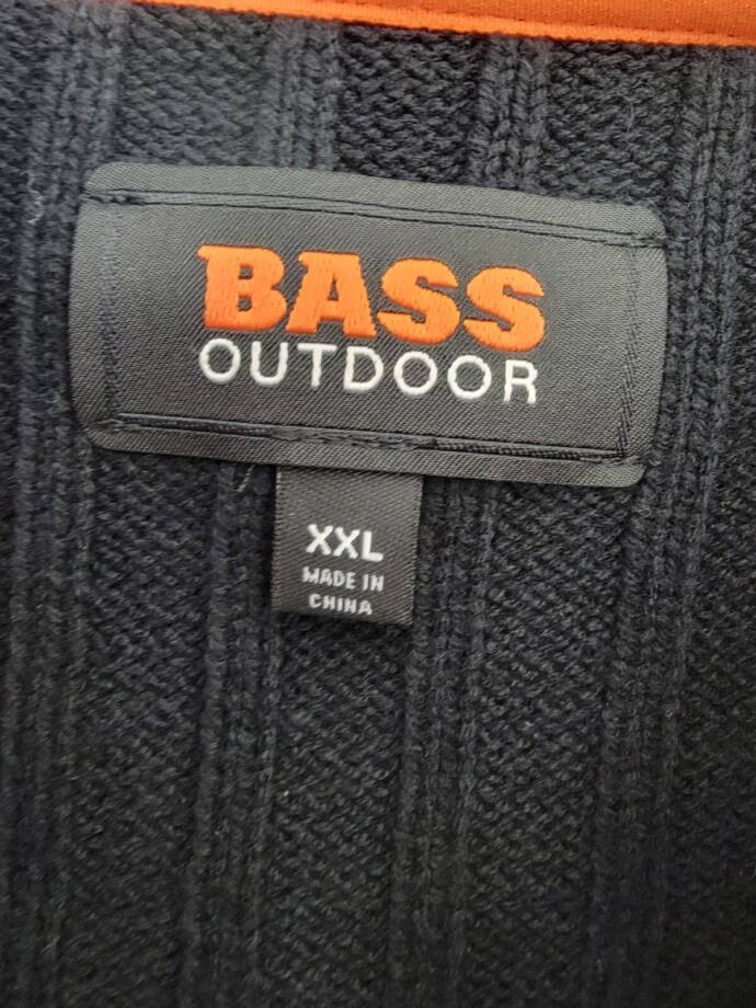 BASS OUTDOOR Mixed Media Zip-Front Hooded Sweater Jacket Men's XXL Black Beauty