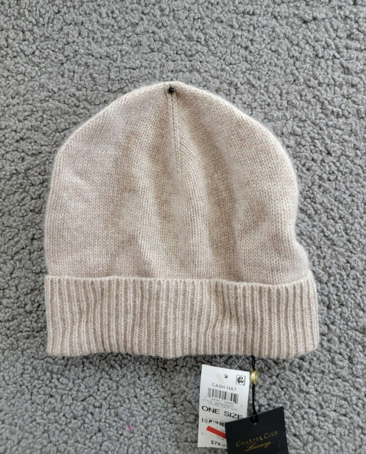 Charter Club 100% Cashmere Cuffed Beanie Women's One Size Taupe Heather