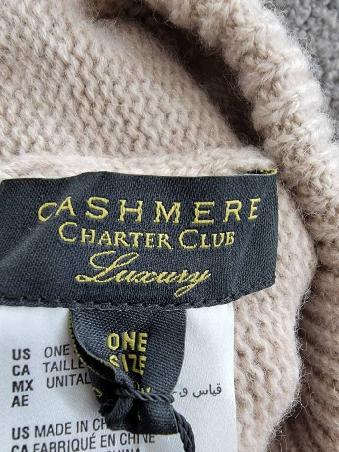 Charter Club 100% Cashmere Cuffed Beanie Women's One Size Taupe Heather