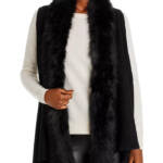 Surell Faux Fur Trimmed Knit Vest Women's One Size Black Shawl Collar Hook & Eye