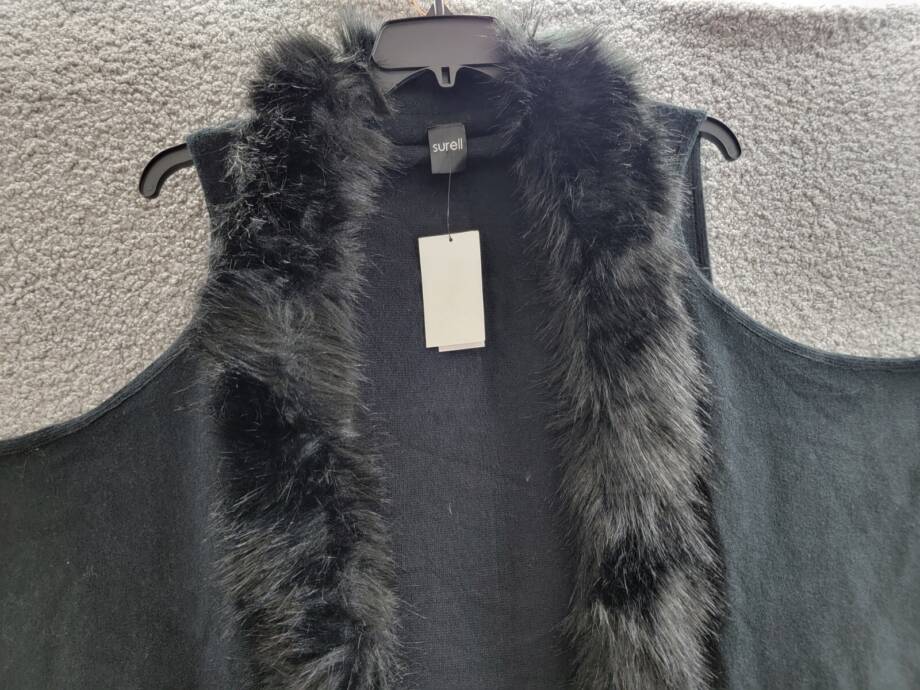 Surell Faux Fur Trimmed Knit Vest Women's One Size Black Shawl Collar Hook & Eye