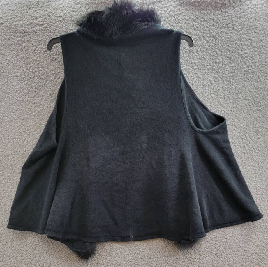 Surell Faux Fur Trimmed Knit Vest Women's One Size Black Shawl Collar Hook & Eye