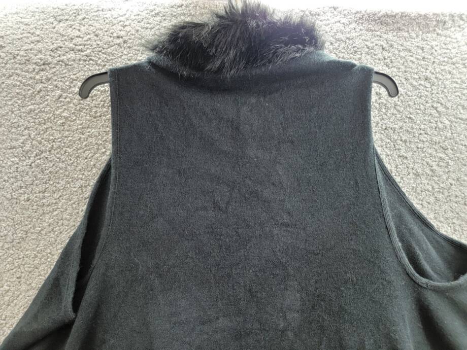 Surell Faux Fur Trimmed Knit Vest Women's One Size Black Shawl Collar Hook & Eye