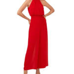 Vince Camuto Halter Tie-Back Wide-Leg Jumpsuit Women's L Ultra Red Back Zip