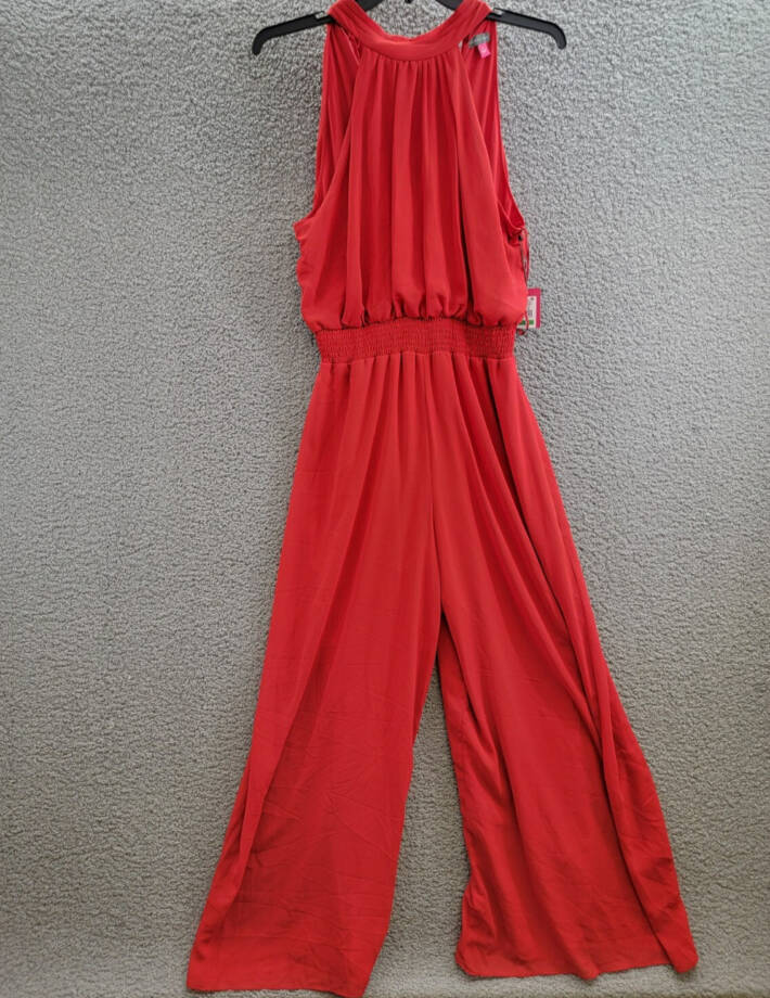 Vince Camuto Halter Tie-Back Wide-Leg Jumpsuit Women's L Ultra Red Back Zip