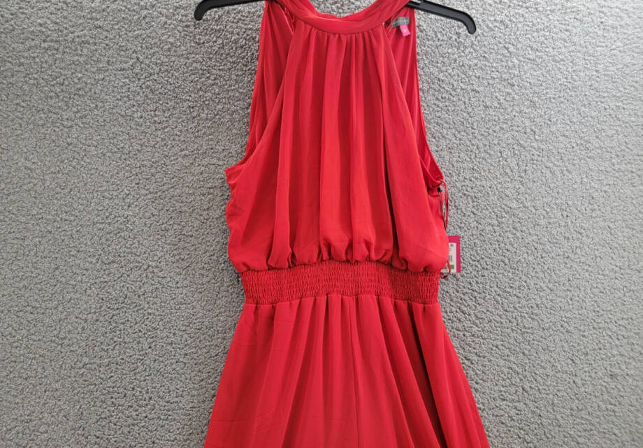 Vince Camuto Halter Tie-Back Wide-Leg Jumpsuit Women's L Ultra Red Back Zip