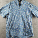 Reyn Spooner Kettle Floral Henley Shirt Men's L Lichen Blue Collared Pullover