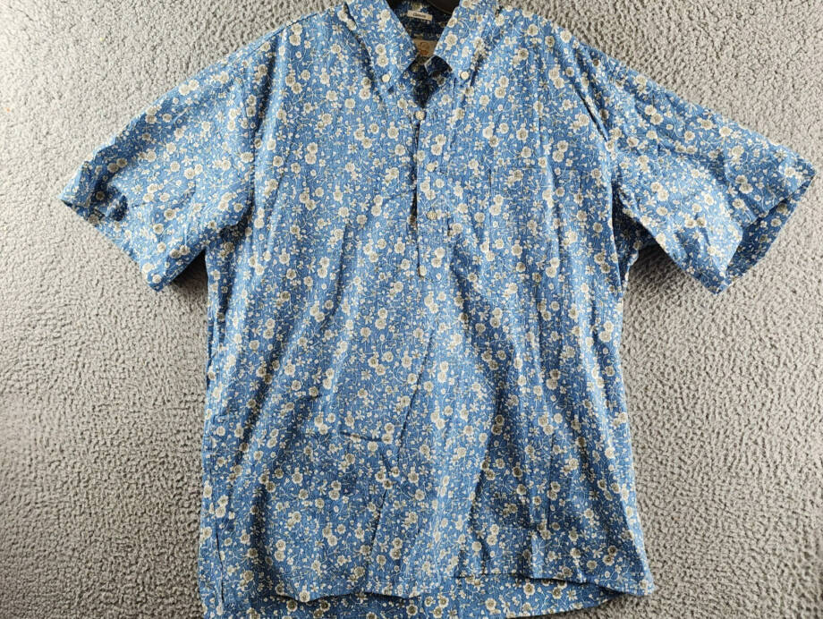 Reyn Spooner Kettle Floral Henley Shirt Men's L Lichen Blue Collared Pullover