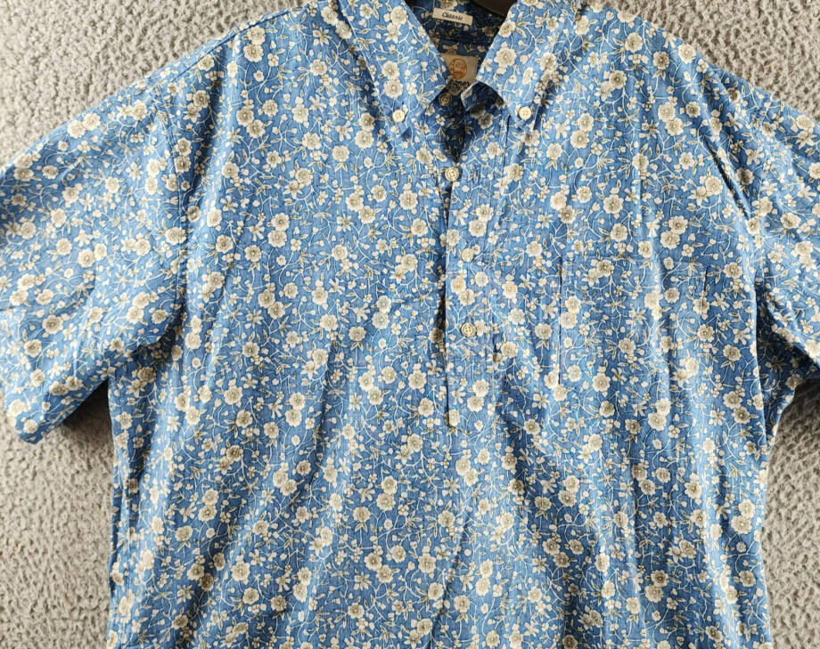 Reyn Spooner Kettle Floral Henley Shirt Men's L Lichen Blue Collared Pullover