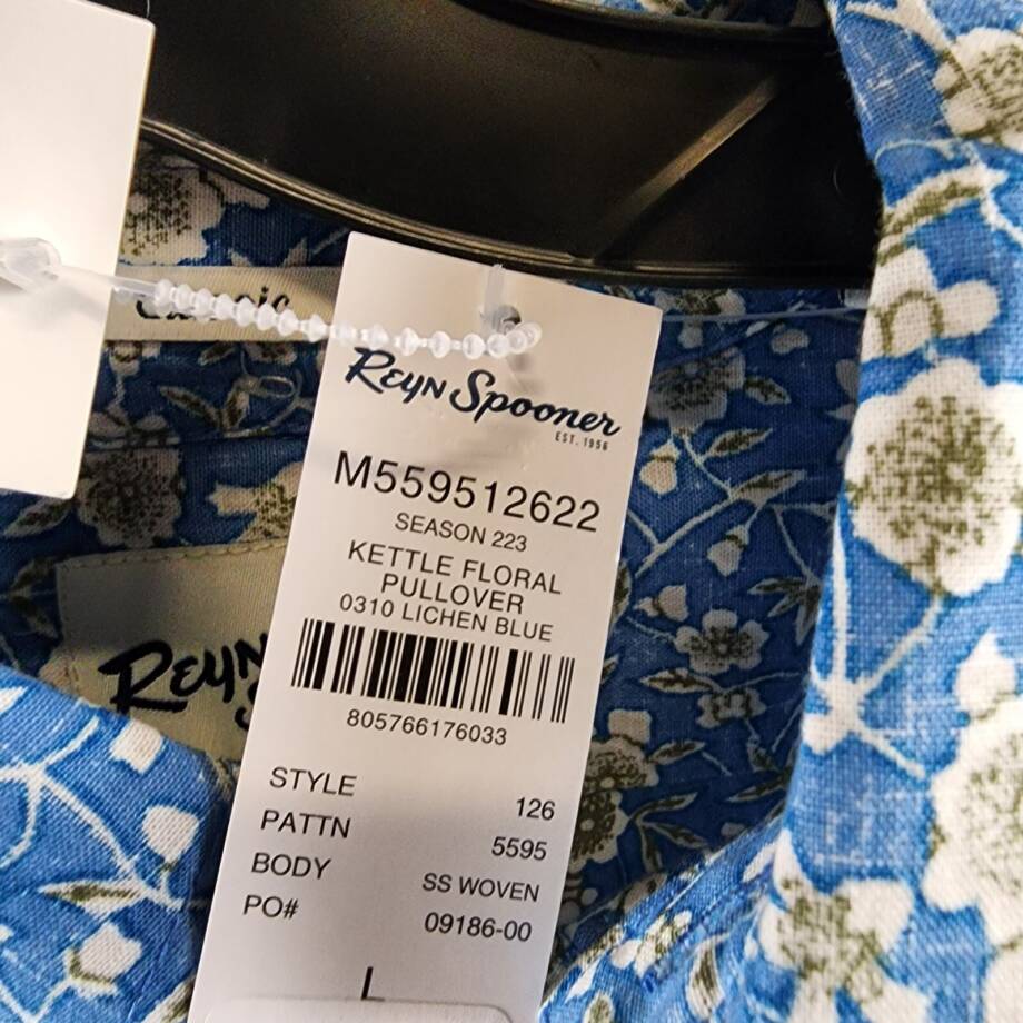 Reyn Spooner Kettle Floral Henley Shirt Men's L Lichen Blue Collared Pullover