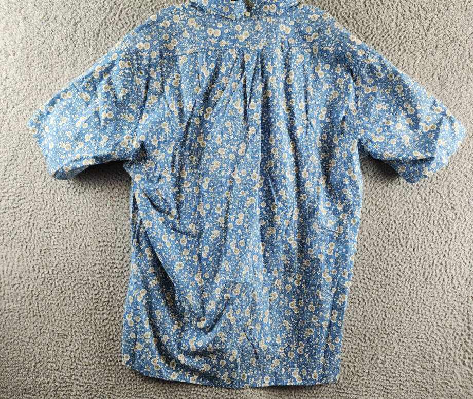 Reyn Spooner Kettle Floral Henley Shirt Men's L Lichen Blue Collared Pullover