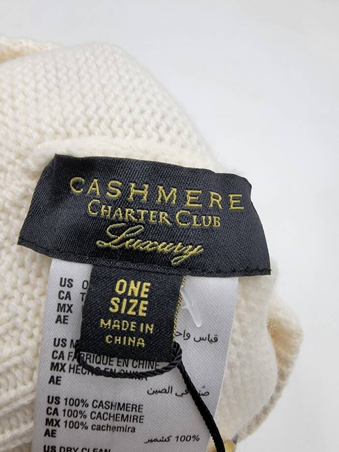 Charter Club 100% Cashmere Cuffed Beanie Women's One Size Vanilla Ice
