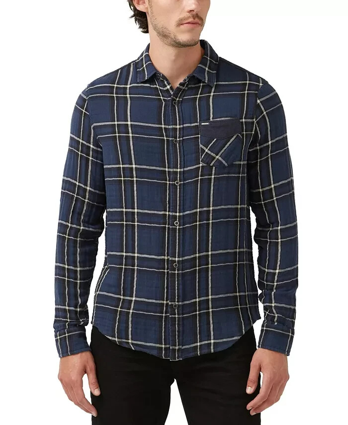 Buffalo David Bitton Sujay Plaid Long Sleeve Shirt Men's S Whale Patch Pocket