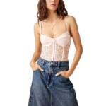 Free People Lace Night Rhythm Bodysuit Women's XL Pink Hook-And-Eye Closure~