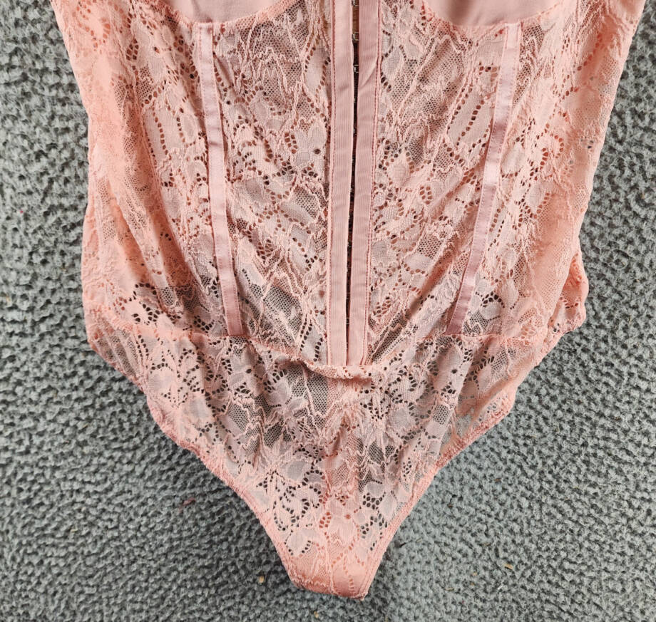 Free People Lace Night Rhythm Bodysuit Women's XL Pink Hook-And-Eye Closure~