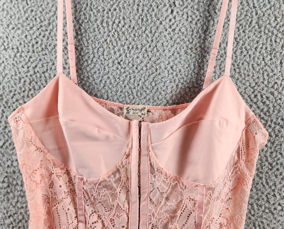 Free People Lace Night Rhythm Bodysuit Women's XL Pink Hook-And-Eye Closure~