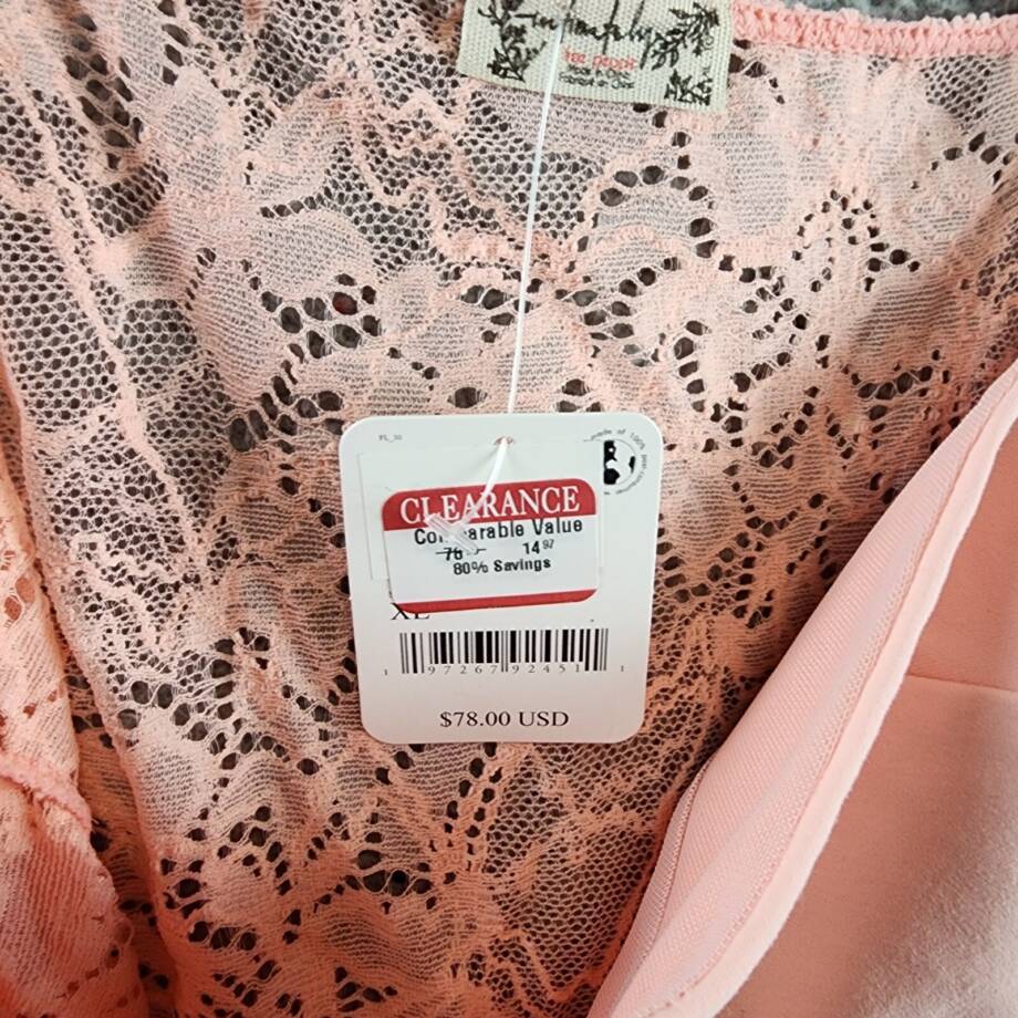 Free People Lace Night Rhythm Bodysuit Women's XL Pink Hook-And-Eye Closure~