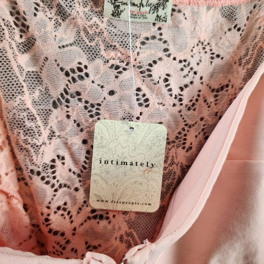 Free People Lace Night Rhythm Bodysuit Women's XL Pink Hook-And-Eye Closure~