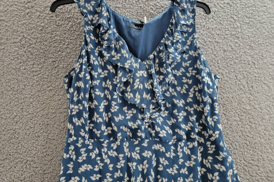 Lauren Ralph Lauren Plus Size Belted Ruffled Dress Women's 14W Blue/White Floral