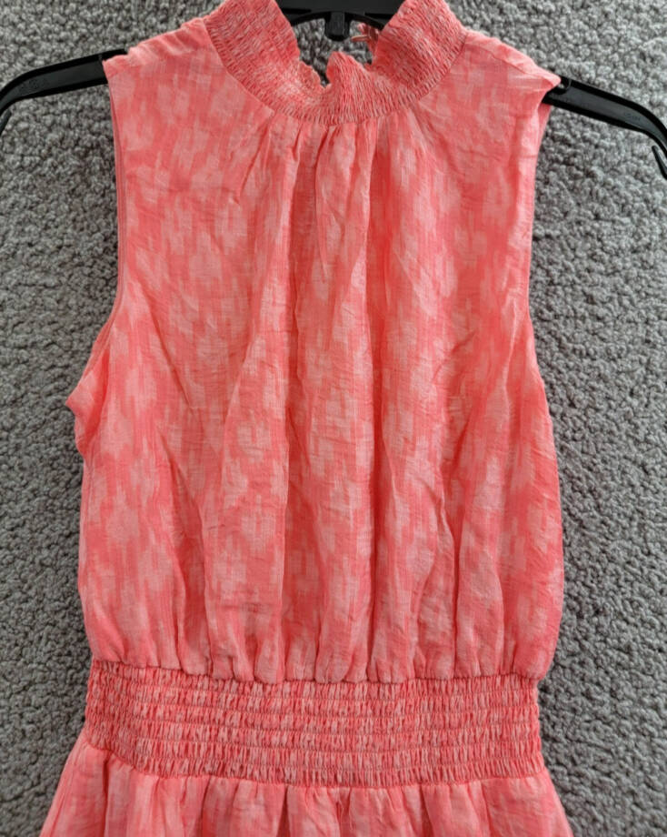 1.STATE Tiered Smocked Waist Dress Women's XXS Shell Pink Ruffled Button Back
