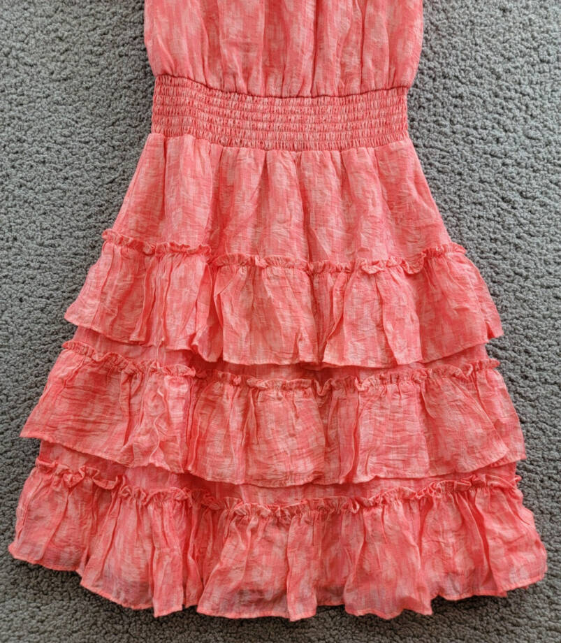 1.STATE Tiered Smocked Waist Dress Women's XXS Shell Pink Ruffled Button Back