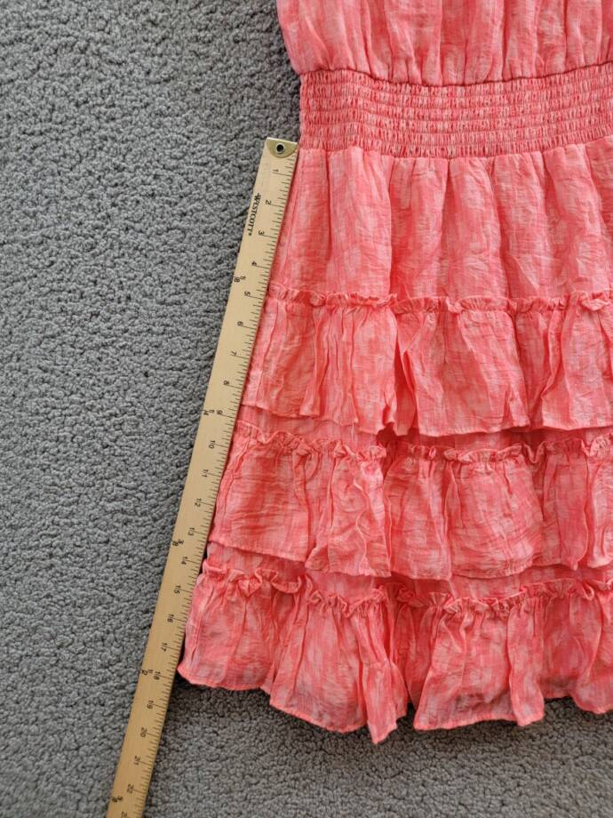 1.STATE Tiered Smocked Waist Dress Women's XXS Shell Pink Ruffled Button Back