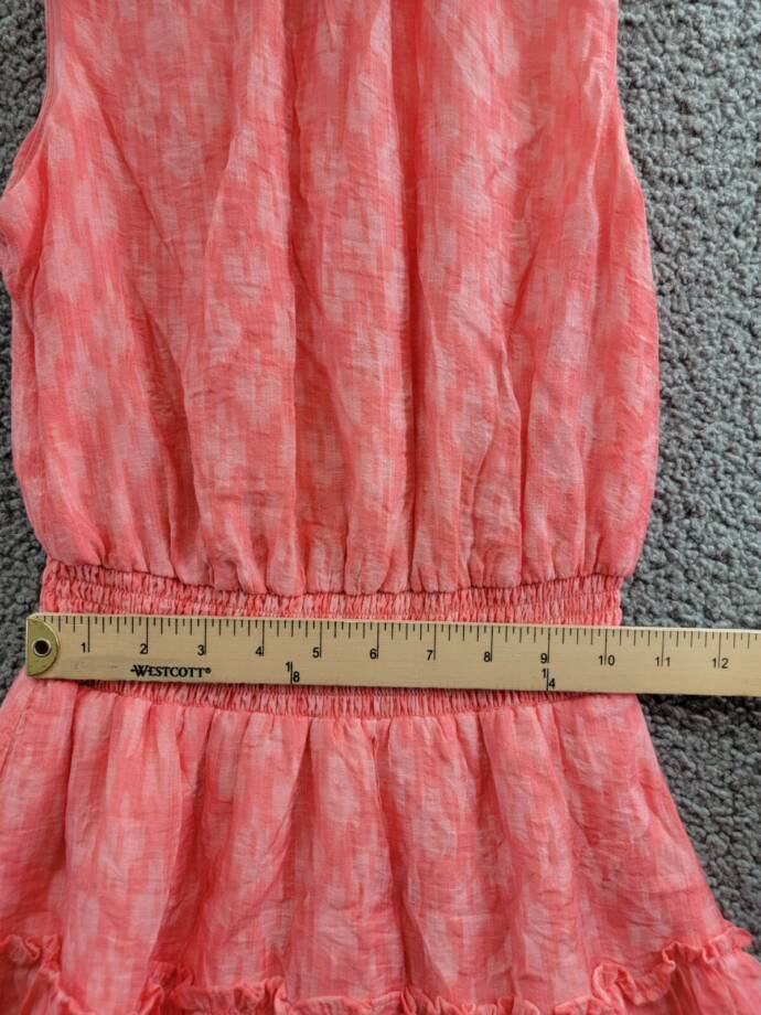 1.STATE Tiered Smocked Waist Dress Women's XXS Shell Pink Ruffled Button Back