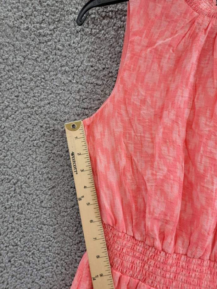 1.STATE Tiered Smocked Waist Dress Women's XXS Shell Pink Ruffled Button Back