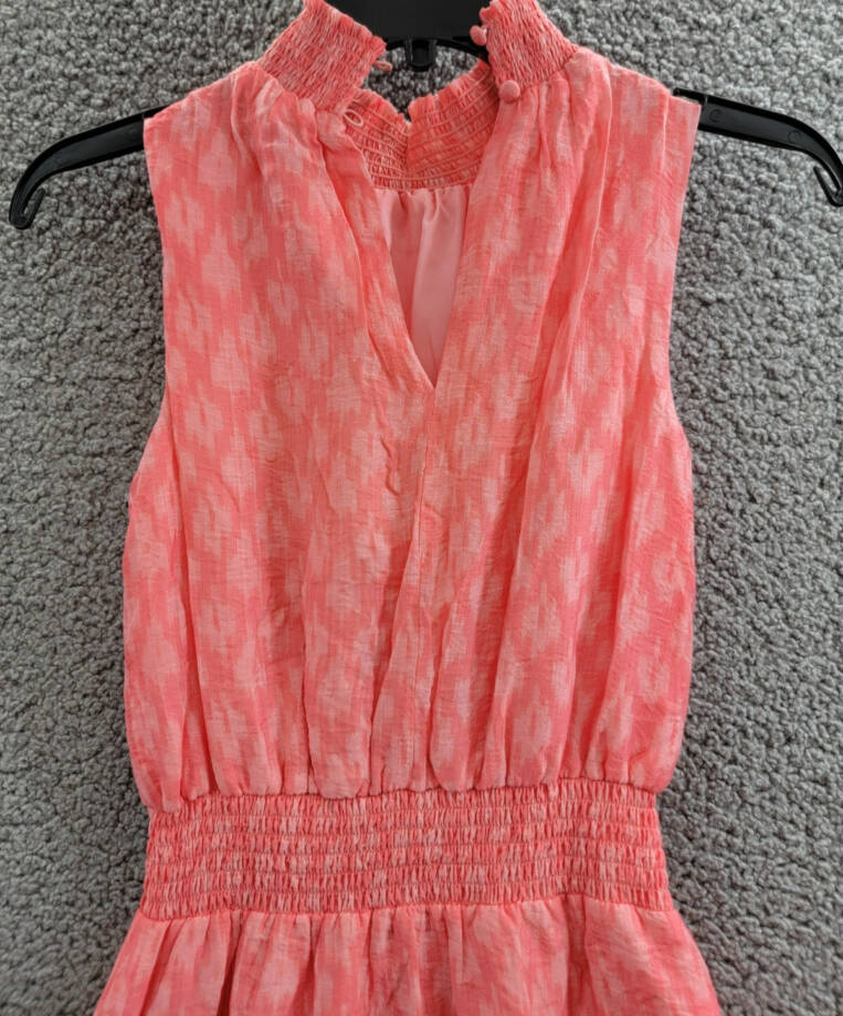 1.STATE Tiered Smocked Waist Dress Women's XXS Shell Pink Ruffled Button Back