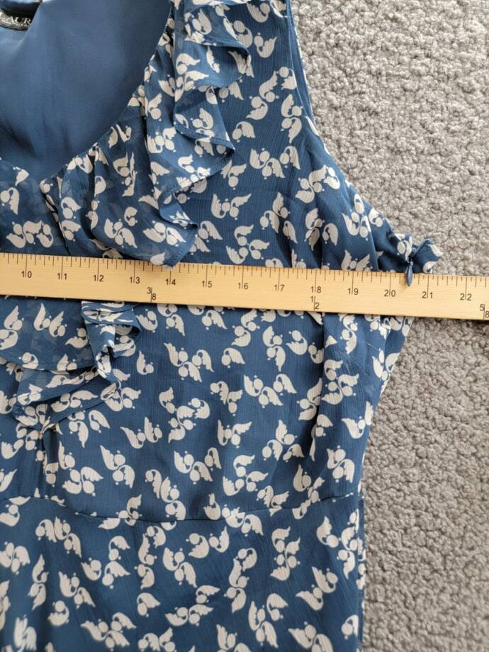 Lauren Ralph Lauren Plus Size Belted Ruffled Dress Women's 14W Blue/White Floral