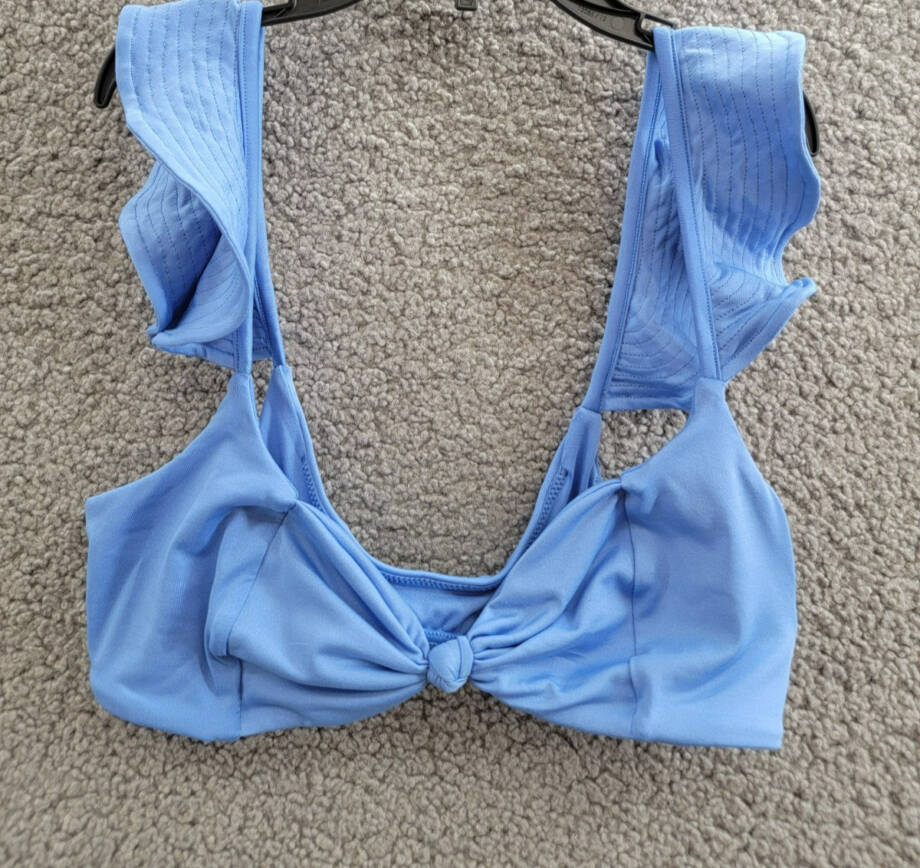 Peixoto Amara Bikini Top Women's S Lazuli Blue Knot Front Ruffle Sleeve Pullover