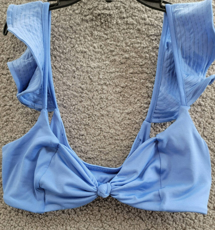 Peixoto Amara Bikini Top Women's S Lazuli Blue Knot Front Ruffle Sleeve Pullover
