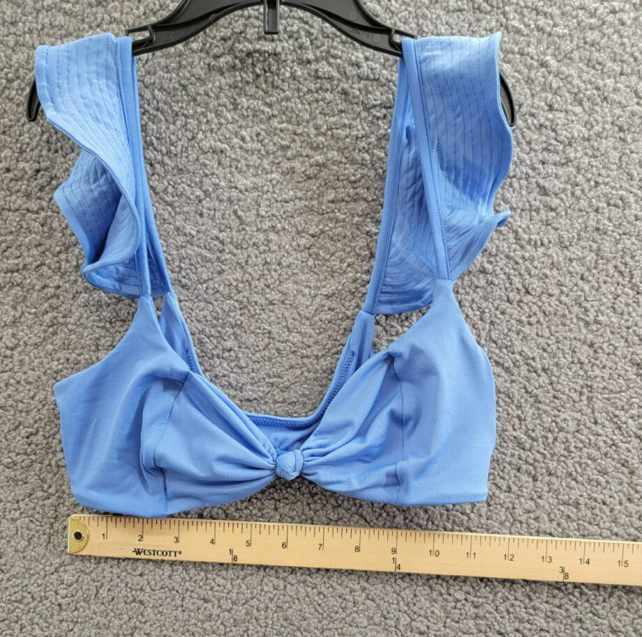 Peixoto Amara Bikini Top Women's S Lazuli Blue Knot Front Ruffle Sleeve Pullover
